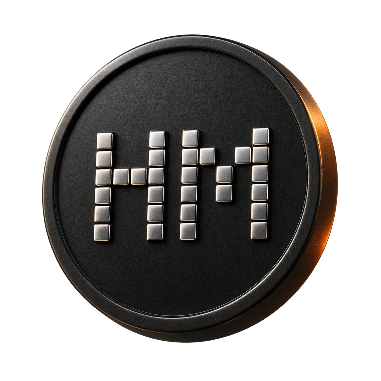 Sculptural HM monogram in silver on a black token